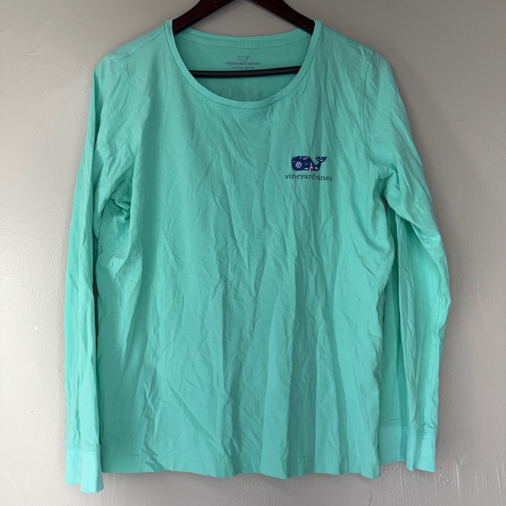 Vineyard Vines Womens Long Sleeve Whale Logo Graphic T-Shirt Mint Green Medium